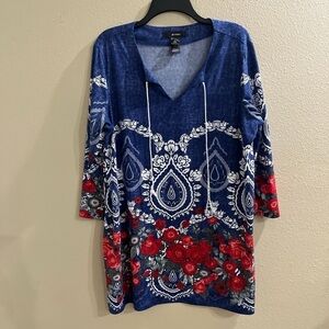 NWOT!! Ali Miles floral Women’s Large Floral Tunic 3/4 sleeve